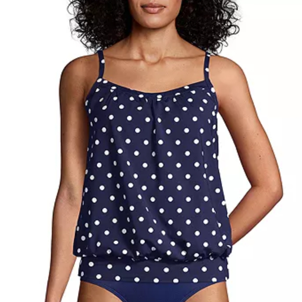 Lands' End Long Blouson Tummy Hiding Tankini Swimsuit Top. Size 6-8
